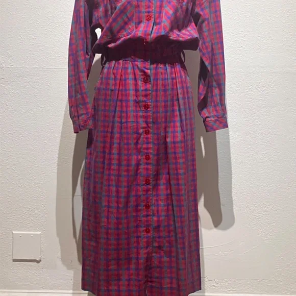 Liz Claiborne vintage Pink and Blue Plaid midi/Maxi dress - Picture 4 of 15
